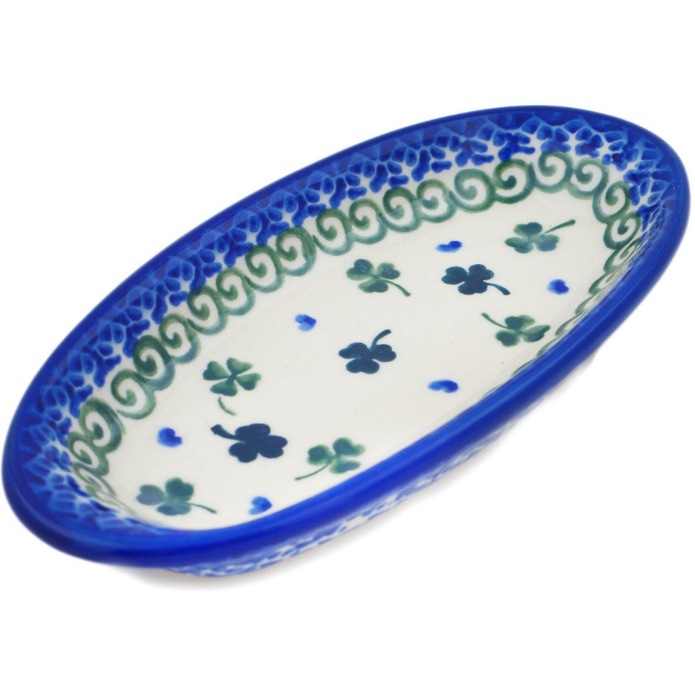 Polish Pottery Condiment Dish 6" Lucky Clovers
