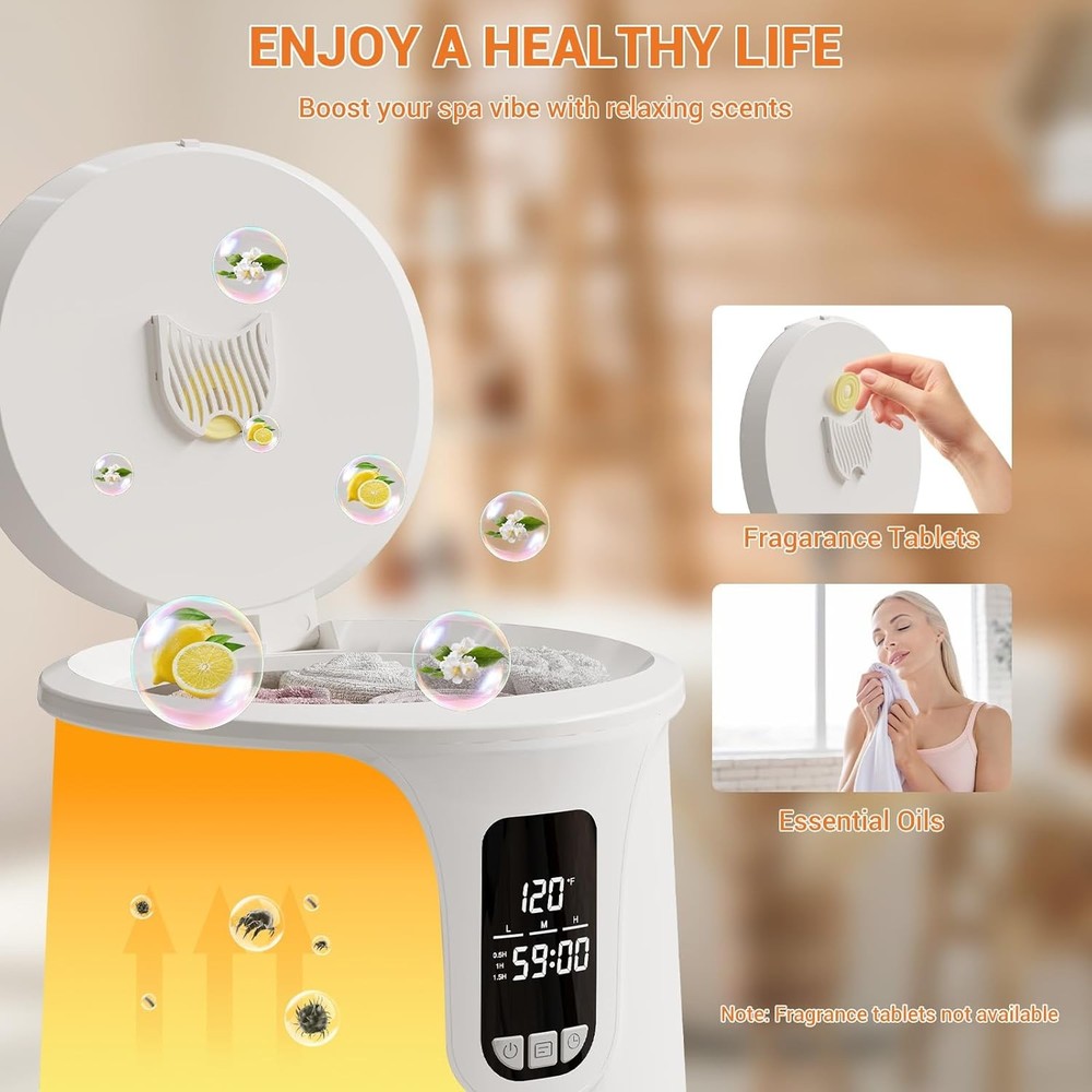 20L Flip-Top Towel Warmer + Timer, Adj Temp, LED Display & Auto Off for Bathroom