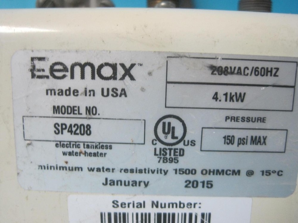 Eemax Electric Tankless Water Heater SP4208, 208 V single point of use