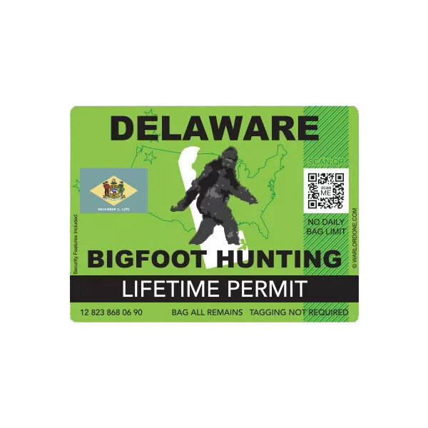 Delaware Bigfoot Hunting Permit Sticker Decal