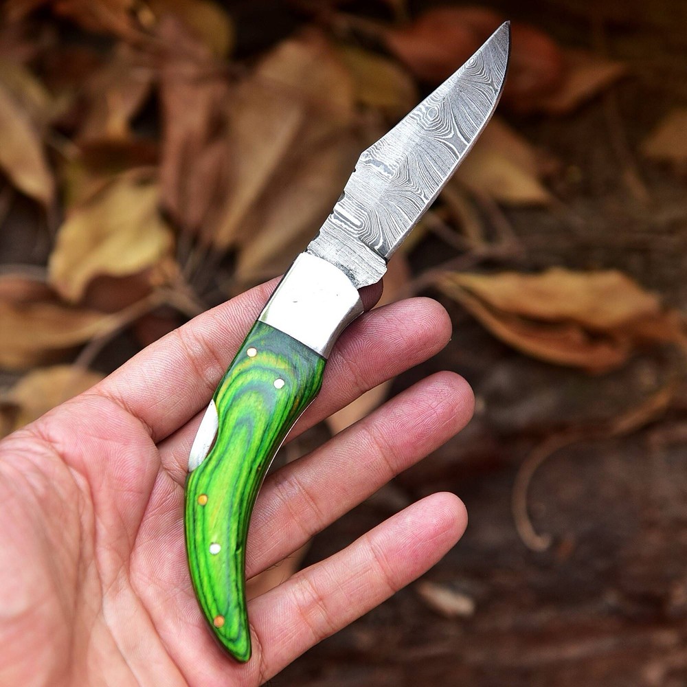 Custom Handmade Damascus Steel Foldable Blade Pocket Knife Lock-back