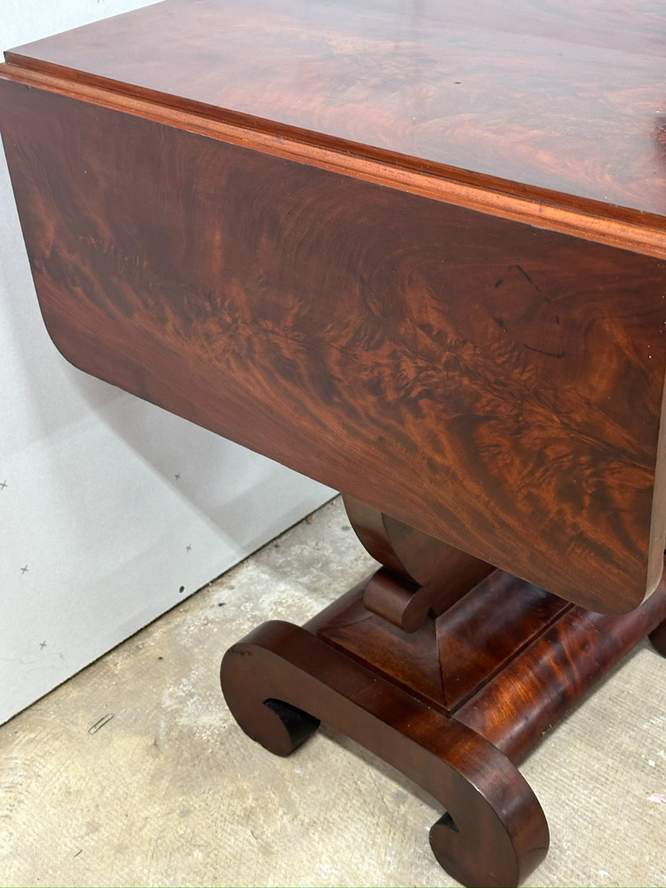 antique flame mahogany table empire classical drop leaf work night stand