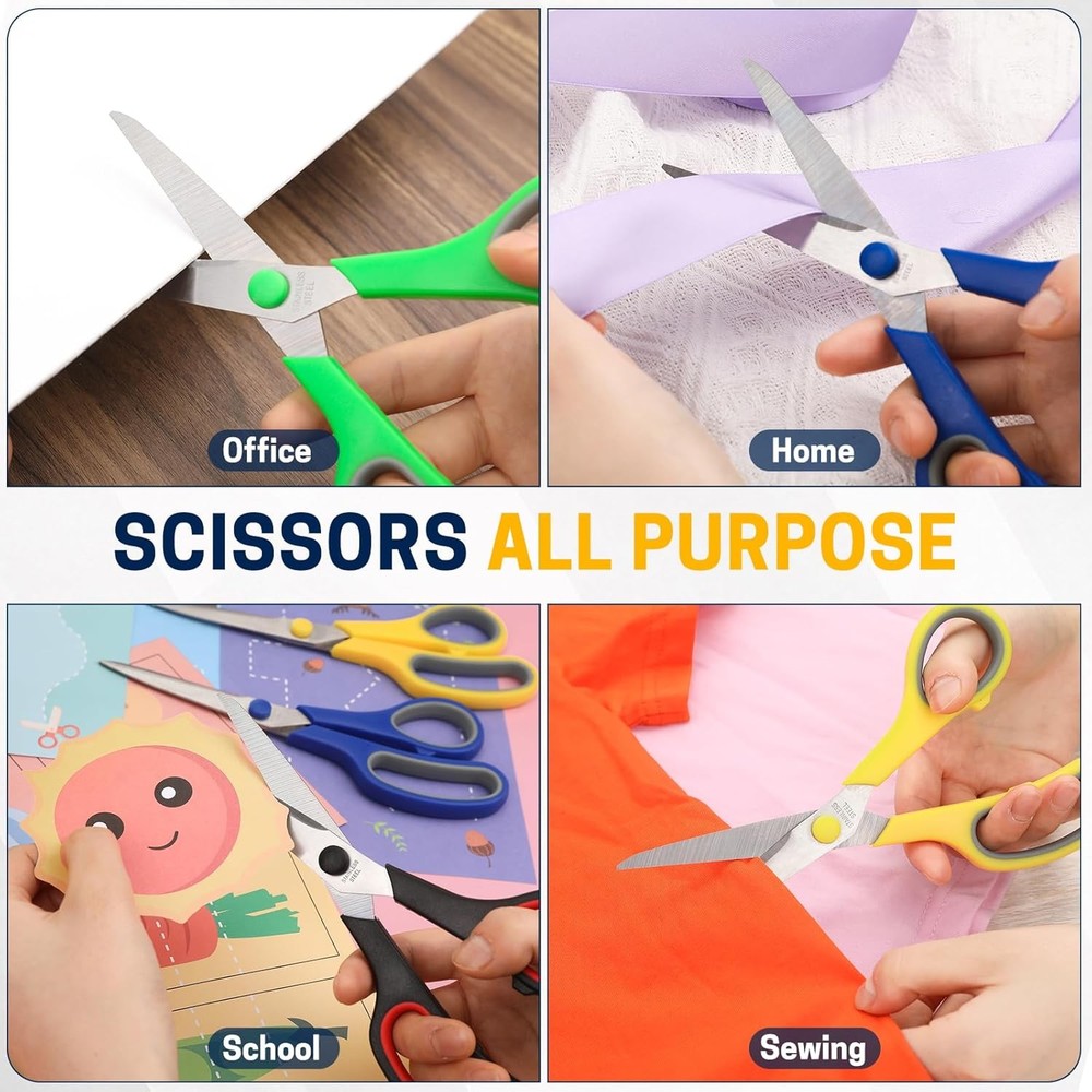 8" 10 Pack All Purpose Heavy Duty Scissors- Comfort-Grip Sharp Scissors
