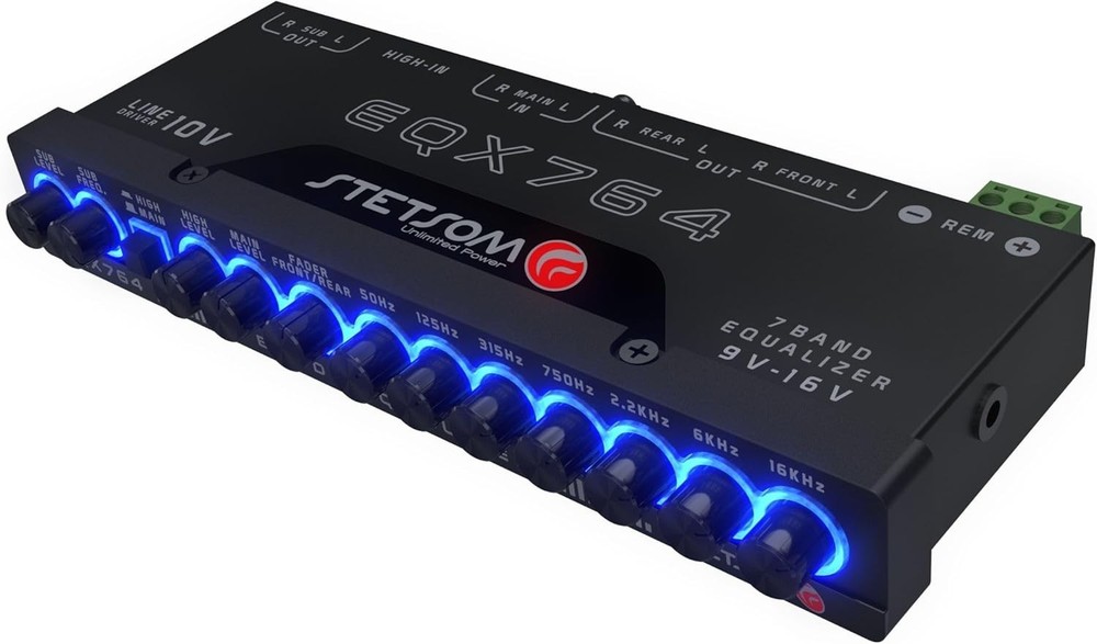 7 Band Equalizer, Pre-Amp Car Audio Graphic Equalizer with 4 Inputs RCA & Hig...