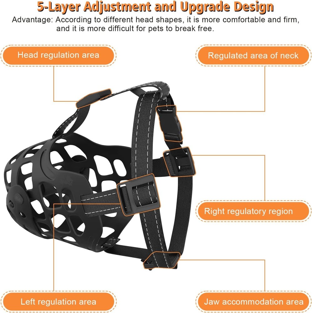 Dog Muzzle Adjustable Dog Basket Muzzle W/ Movable Cover to Prevent Biting