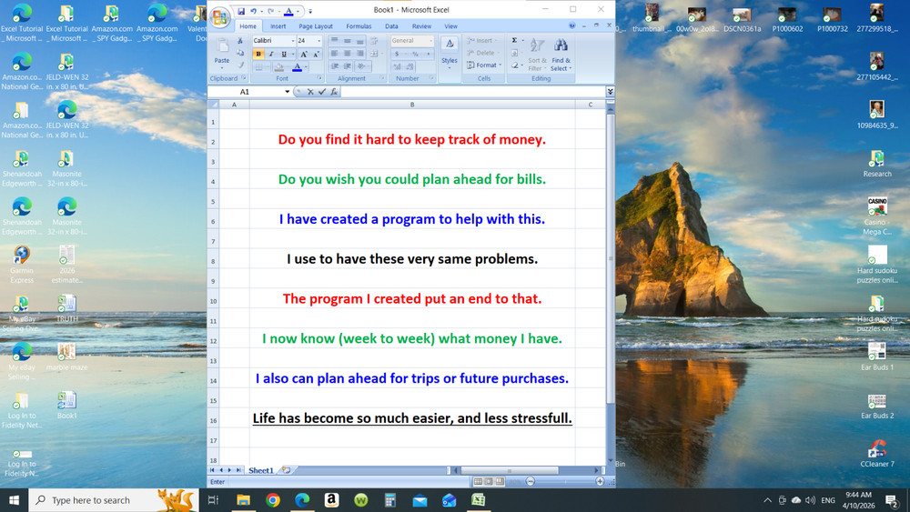 Keep ahead of bills, checkbook register, and bill pay program. Read Description