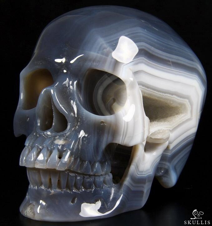 Unique Geode Huge 6.2" Agate Carved Crystal Skull