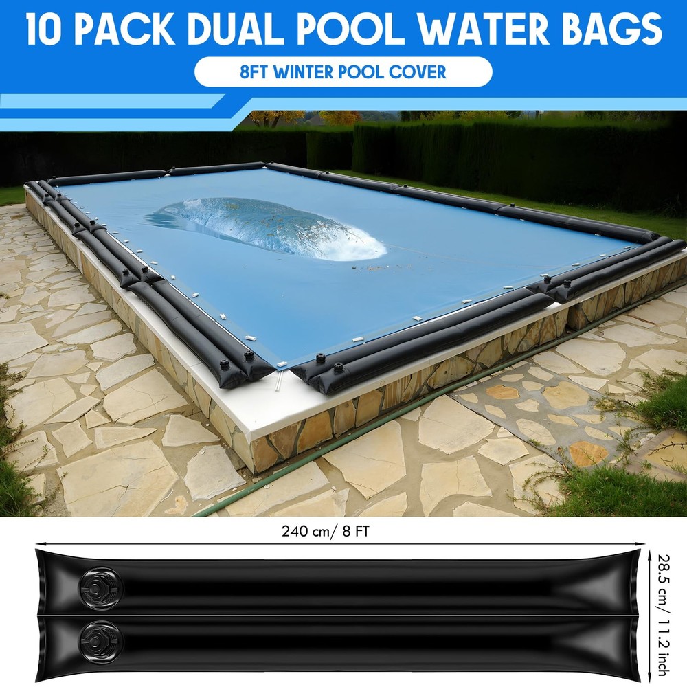 Vincreem Pool Water Bag 10-Pack, Double Chamber 8ft Tubes for Winterizing Pools
