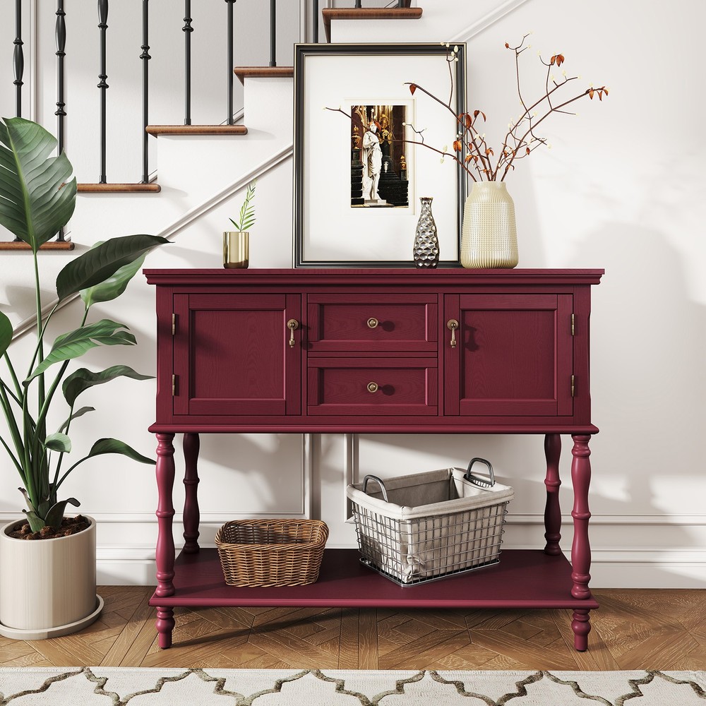 Console Table for Entryway with 2 Drawers, Retro Entryway Table with Open Shelf