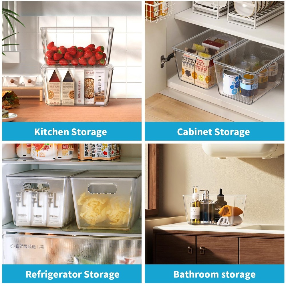 6 Pack Clear Stackable Storage Bins with Lids, Large Plastic Pantry Organizer...