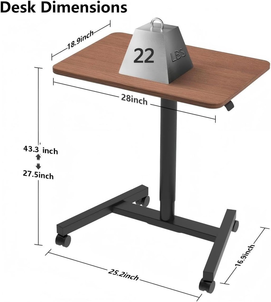 28-Inch Mobile Standing Desk, Computer Workstations with Cup Holder, Portable...