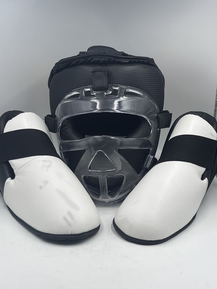 Bushido KO Series 2 High Impact Head Gear Helmet & Sparring Boots Bundle Medium
