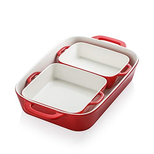 Ceramic Bakeware Set, Rectangular Baking Dish for Cooking, Kitchen, Cake Red
