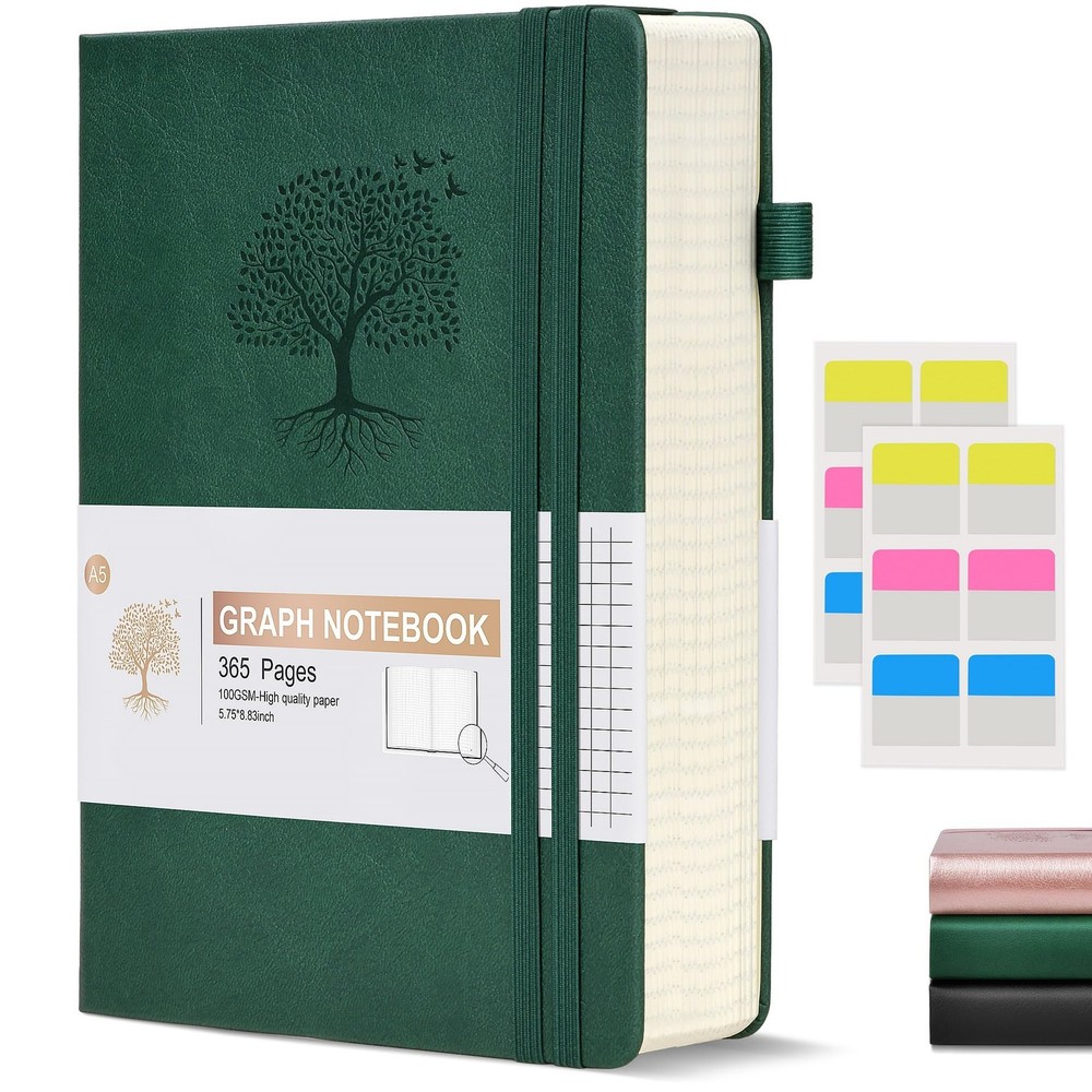 Graph Paper Notebook Journal, 360 Numbered Pages Grid Notebooks, Thick 100gsm...