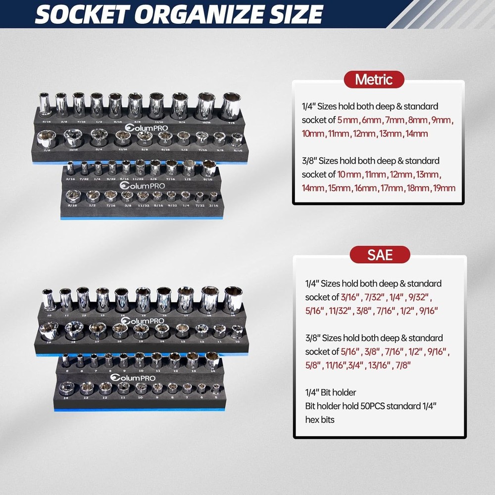 Foam Socket Organizer for Tool Box Drawer,Sockets Holder Both Whole Set