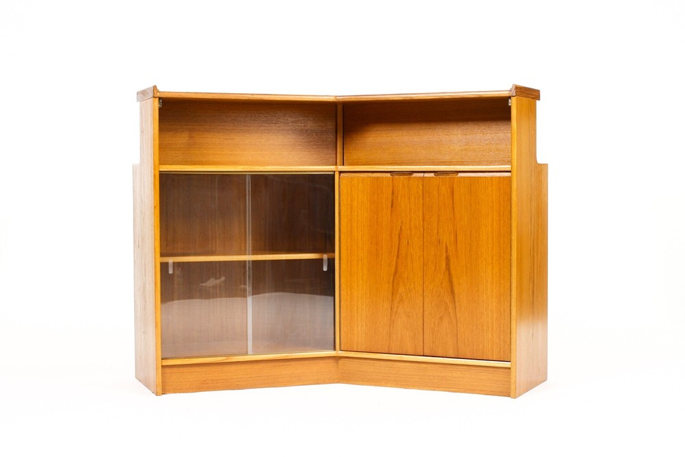 Danish Modern / Mid Century Teak Angular Dry Bar with Display Cabinet — Turnidge