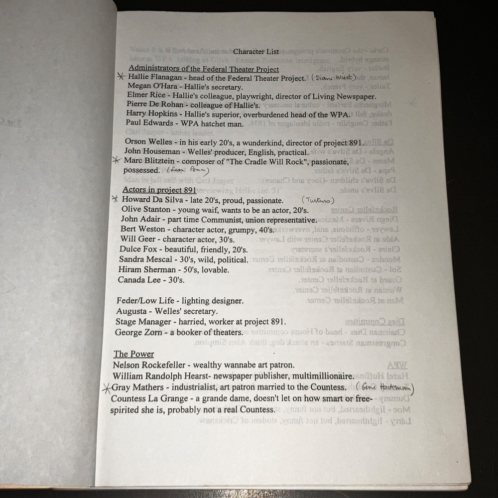 HAVOC (7/31/97) Tim Robbins CRADLE WILL ROCK Early Title Script w/NOTES + COA!