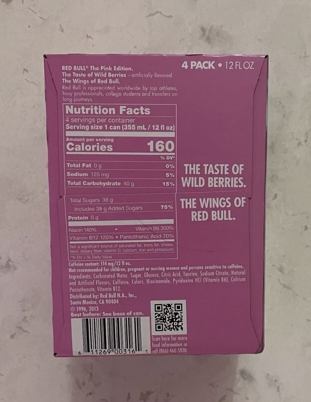 Red Bull Pink Edition 4 Pack 12 OZ Cans