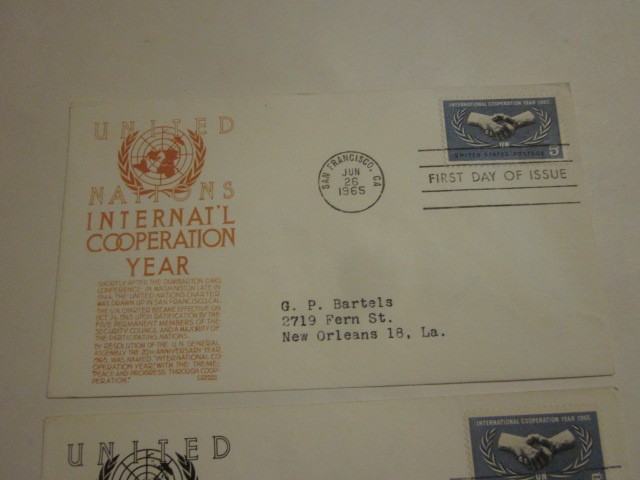 2 US FDC 1965 INT'L COOOPERATION Scott 1266 C STEPHEN ANDERSON 2 DIFF. CACHETS