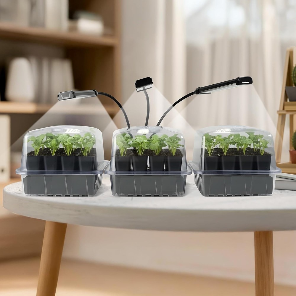 Compact 72 Cell Self-Watering Seed Starter with Full Spectrum Grow Light & Timer
