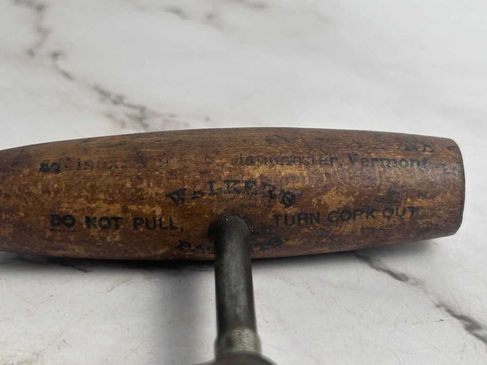 Antique T-Handle Corkscrew Wood Handle “Do Not Pull Turn Cork Out”