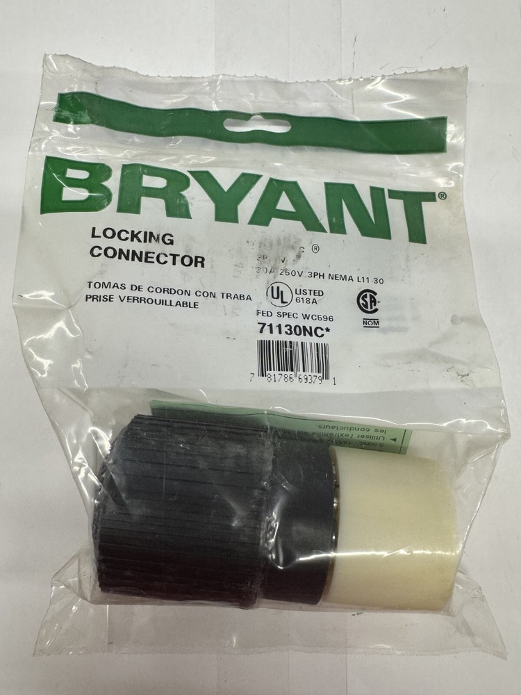 Bryant 71130NC Locking Connector, 3P 3W 30A 250V 3PH