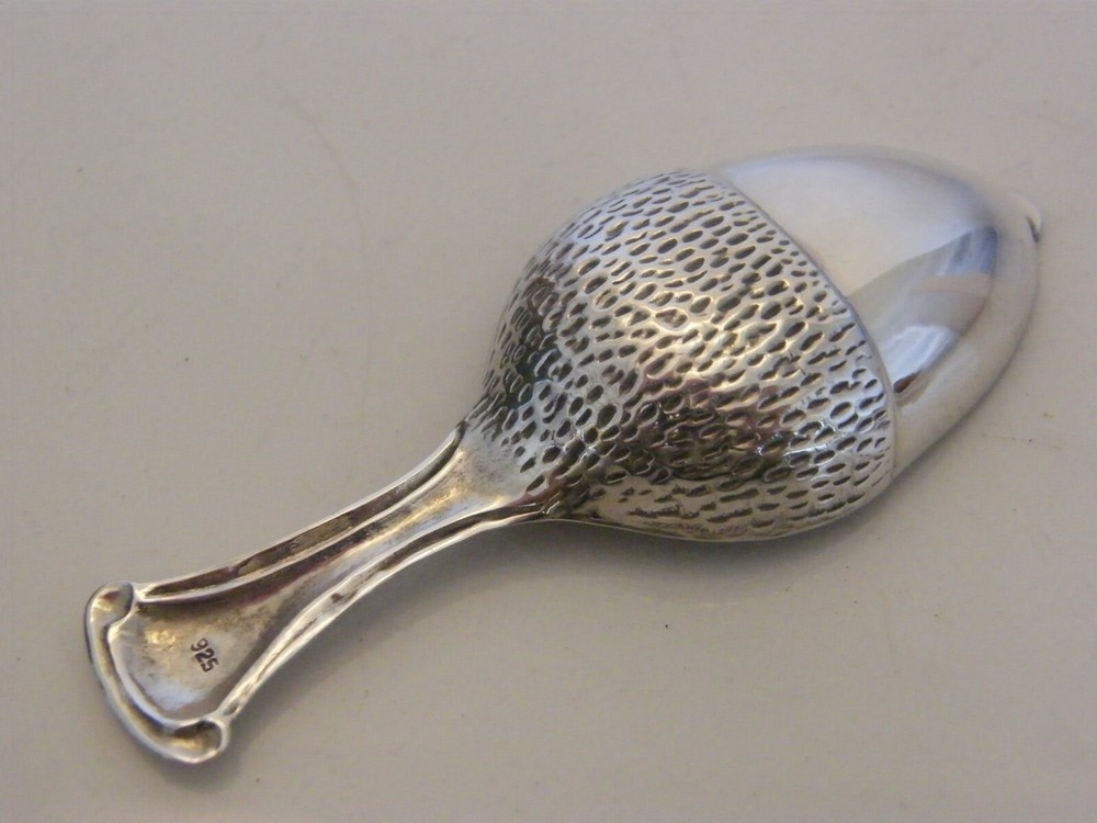 SOLID SILVER ACORN CADDY SPOON