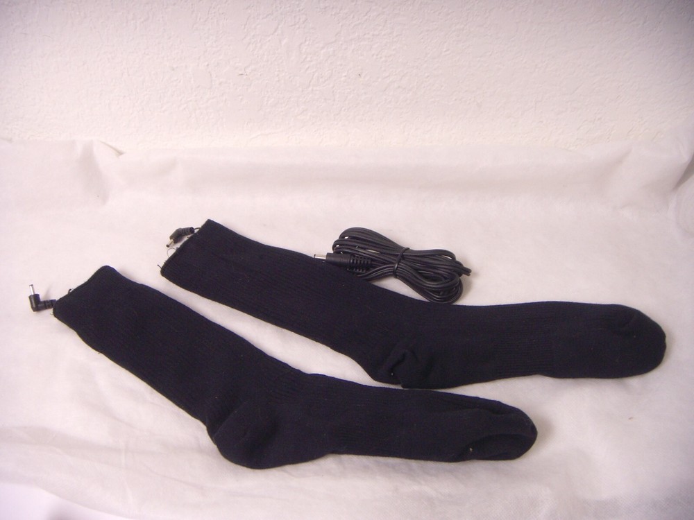 BLACK MOTORCYCLE HEATED SOCKS WITH CORDS