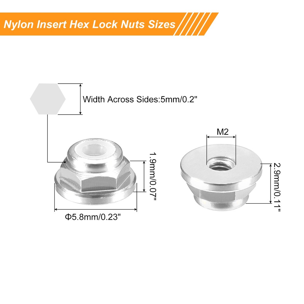 Nylon Insert Hex Lock Nuts, 8pcs - M2x0.4mm Self-Locking Nut(Silver)