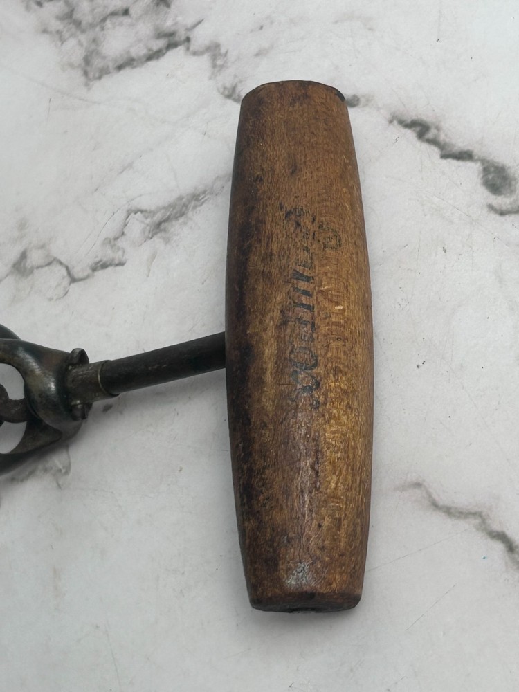 Antique T-Handle Corkscrew Wood Handle “Do Not Pull Turn Cork Out”