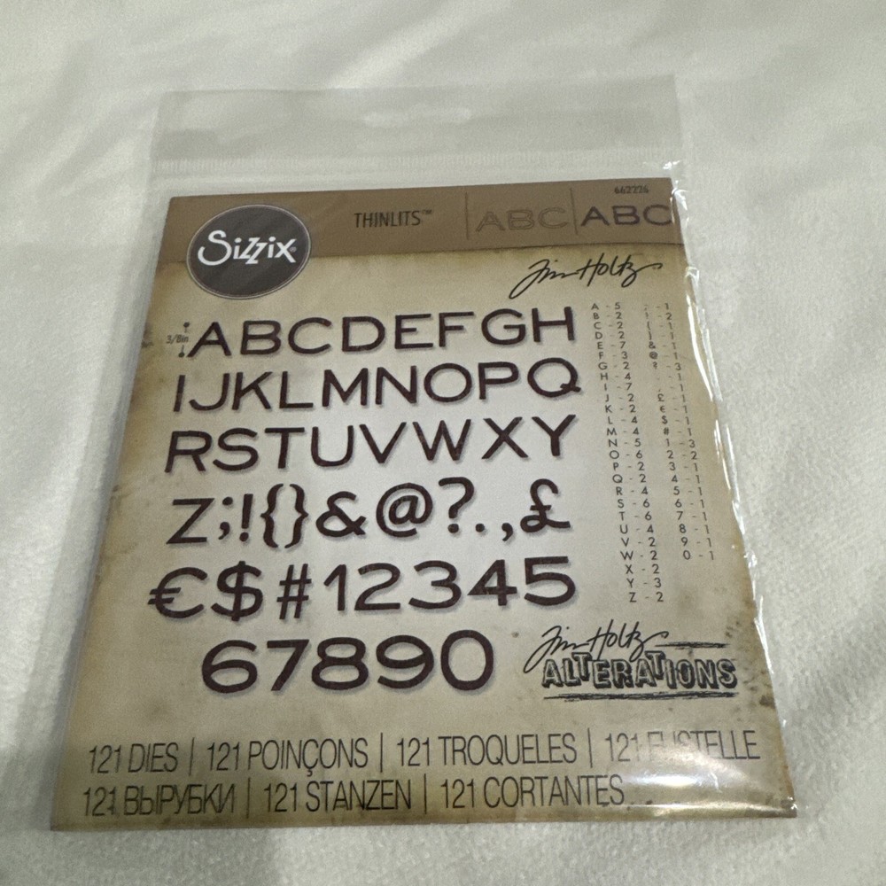 Sizzix Thinlits Cutting Die Stencil Emboss ALPHANUMERIC, THIN 121PK 662226 New!