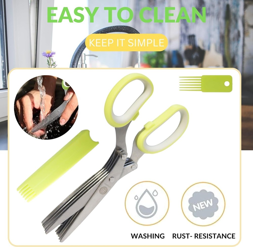 Multipurpose Kitchen Chopping Shear Herb Scissors Set with 5 Blades and Cover