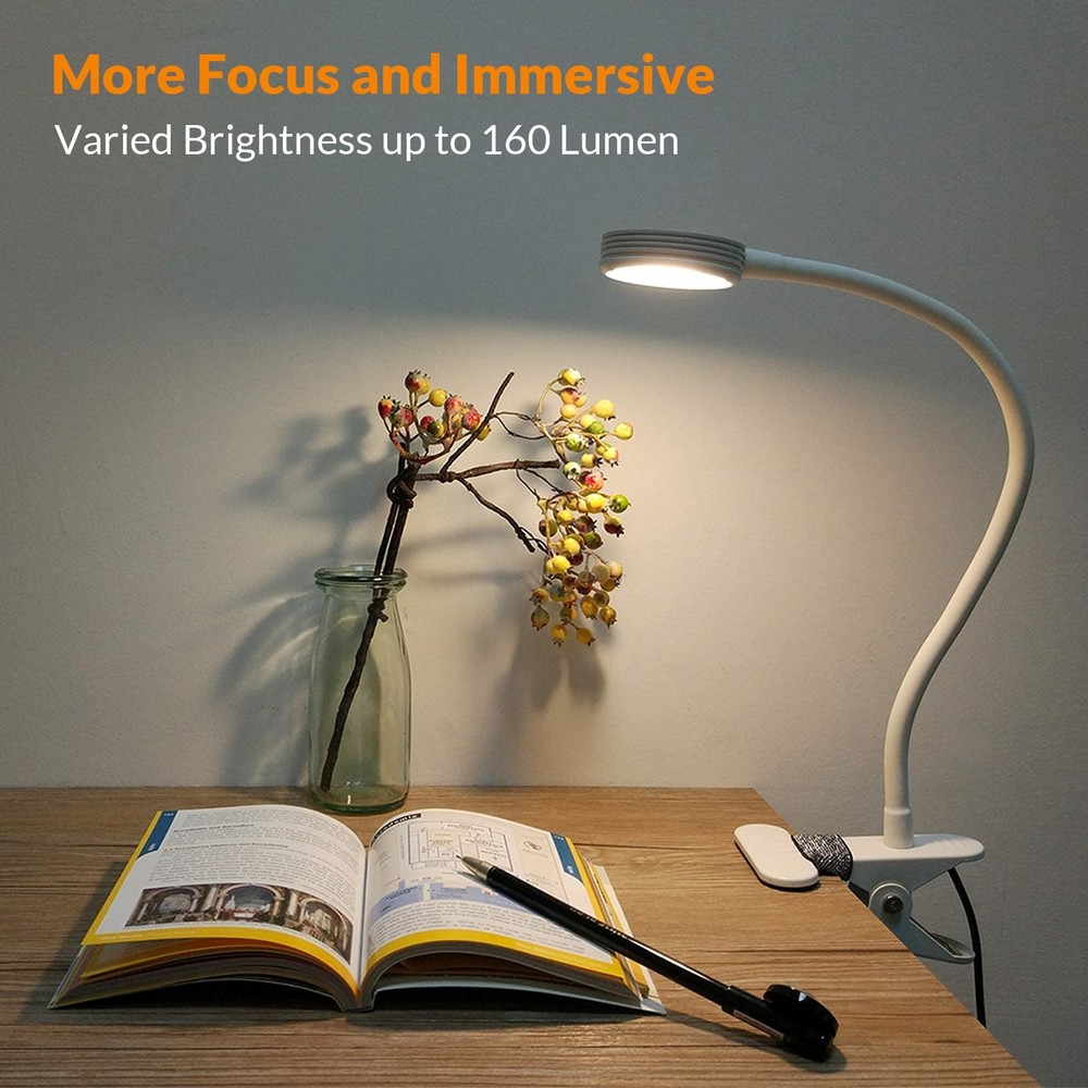 Clip-on Light Reading Light Color Change Desk Bed Computers White