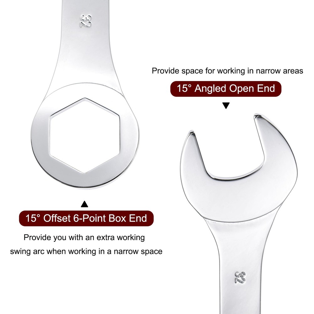 Thin Combination Wrench with Offset 6 Point End and Angled Open End 32mm