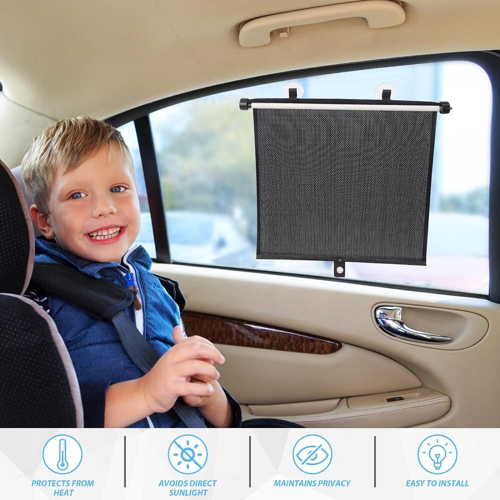 2-Pack Retractable Auto Sun Shade Cover Car Side Window Roller Visor Shield