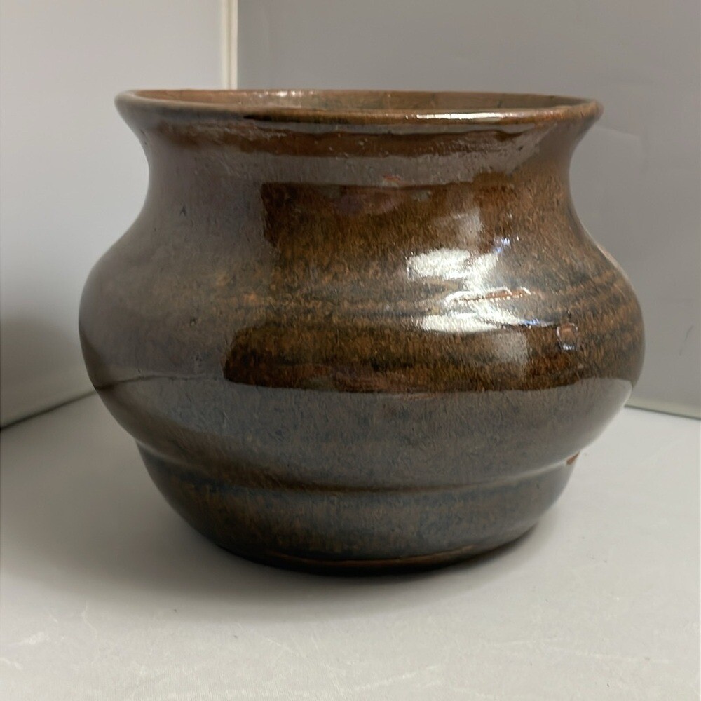 Studio Art Pottery Planter Pot Rustic Brown Hand Crafted Glazed