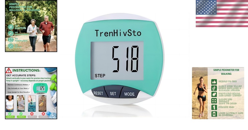 User-Friendly Step Counter Pedometer - 12- Battery Life, No Apps Needed