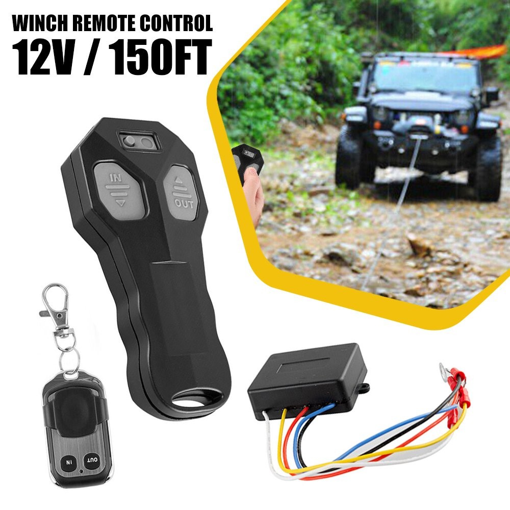 Black Car Vehicle Winch Wireless Remote Control KeyFob Transmitter Receiver Kit`