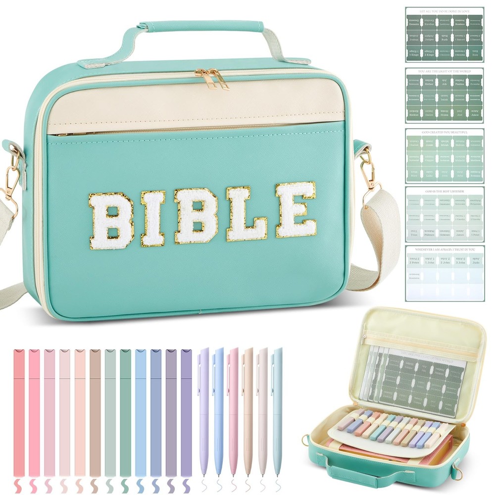 PU Leather Bible Cover Case with Shoulder Strap and Handle Christian Gift