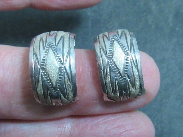 native american sterling earrings etched
