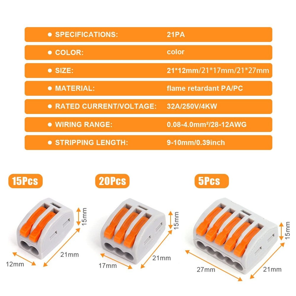 Lever Nut Wire Compact Cable Splice Circuit Electrical Connector Terminals Block