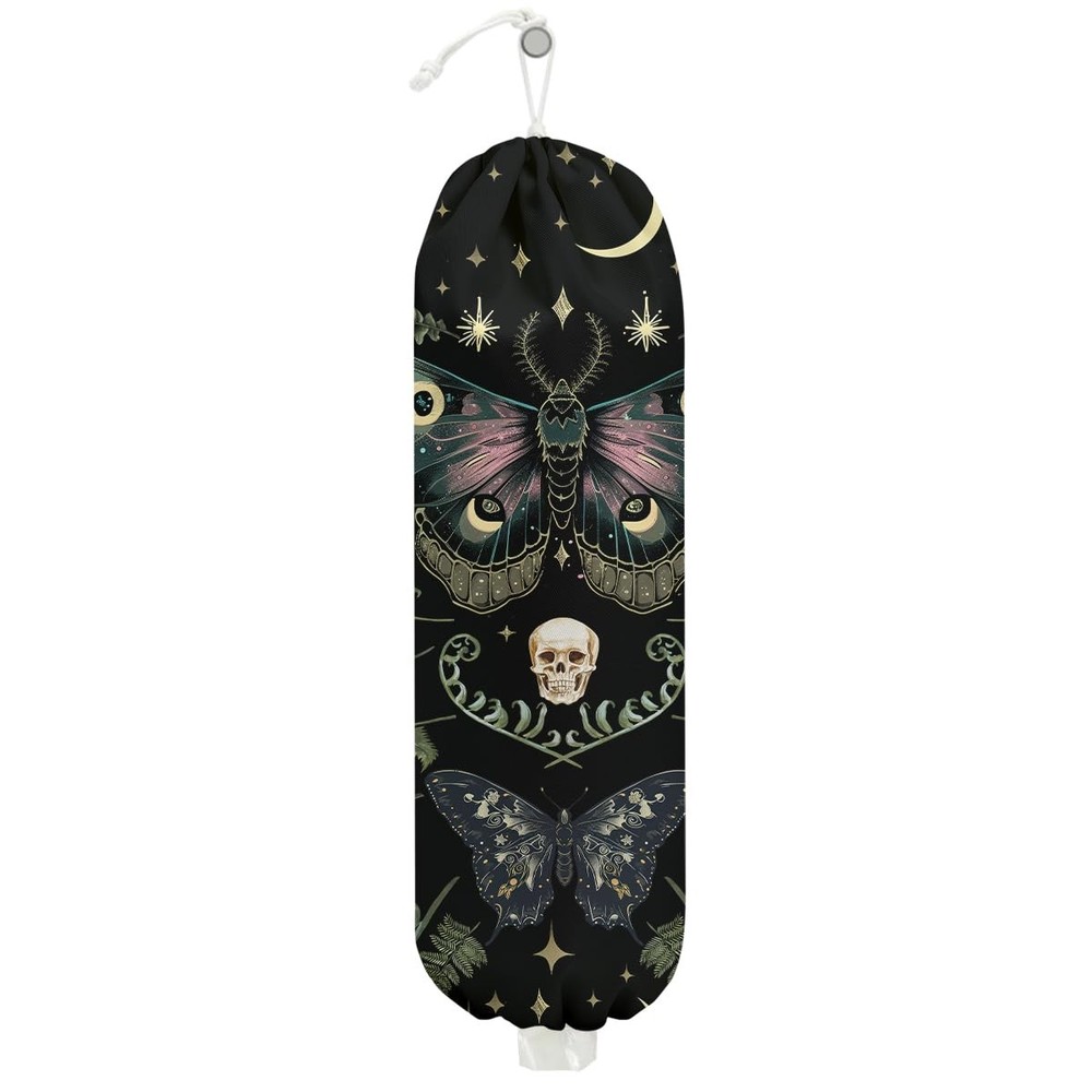Gothic Moth Butterfly Plastic Bag Holder, Wall Mount Grocery Bag Holder, Plas...