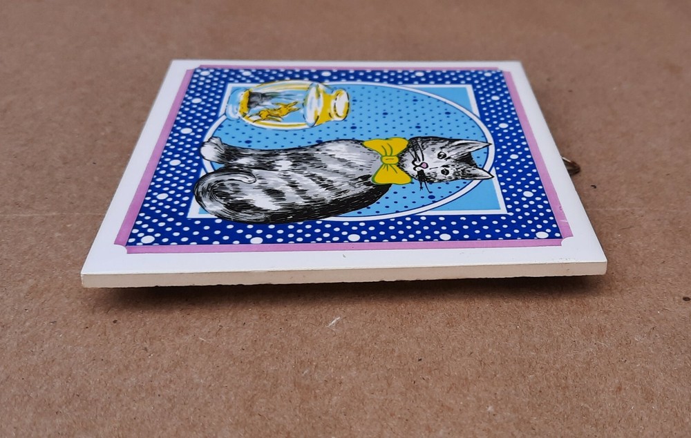 Vintage Cathay Cat Ceramic Tile Trivet