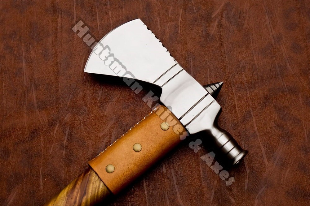Forged Damascus Steel American Native functional Smoke pipe Tomahawk ( pole Axe)