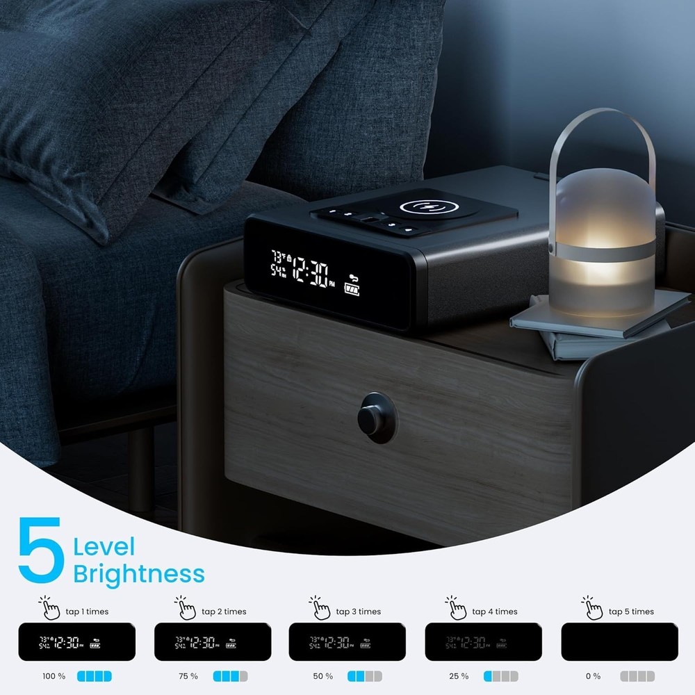Biometric Discreet Gun Safe with 12-Hour Time Clock Display, Wireless Charging