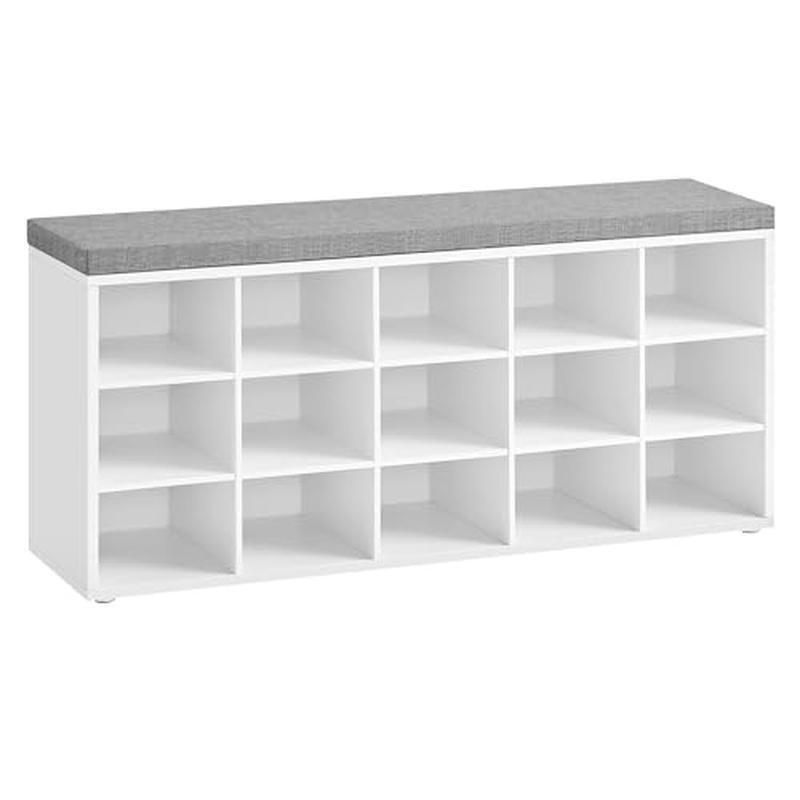 Shoe Bench W/ Cushion 15 Compartments Entryway Storage Durable & Comfortable New