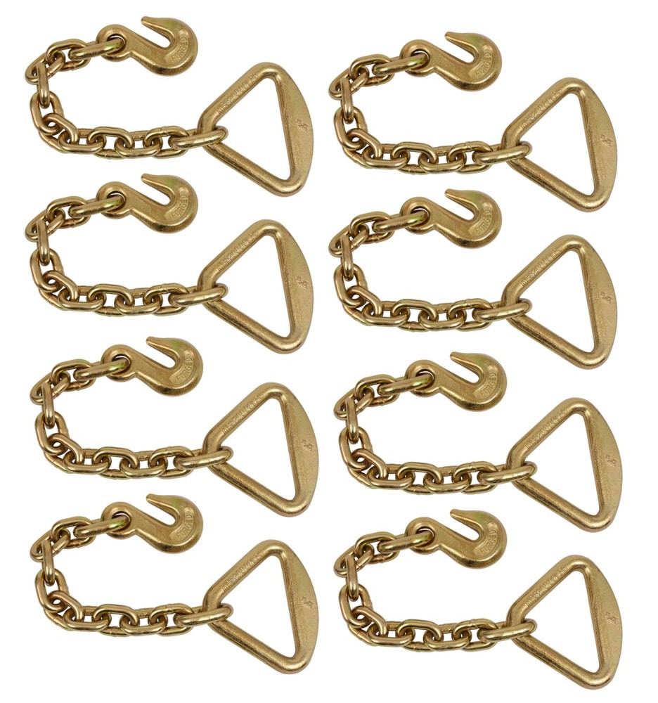 (8 Pack) 3/8" Grab Hook w/ 18" Chain Anchor 4" Delta Ring Tow Wrecker Hauling...