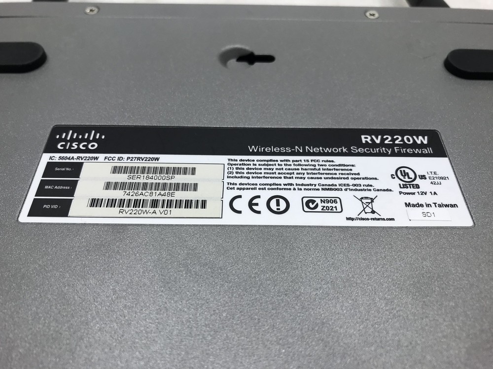 Cisco RV220W Wireless-N Network Security FireWall Router Reset