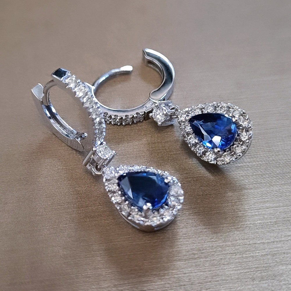 5.00 Ct Pear Cut Natural Sapphire Diamond Earring 14k Solid White Gold Stud