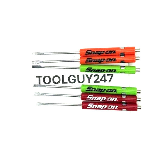 6 SNAP ON TOOLS Pocket Screwdriver, Flat Tip Screwdrivers, MIXED Magnet End NEW
